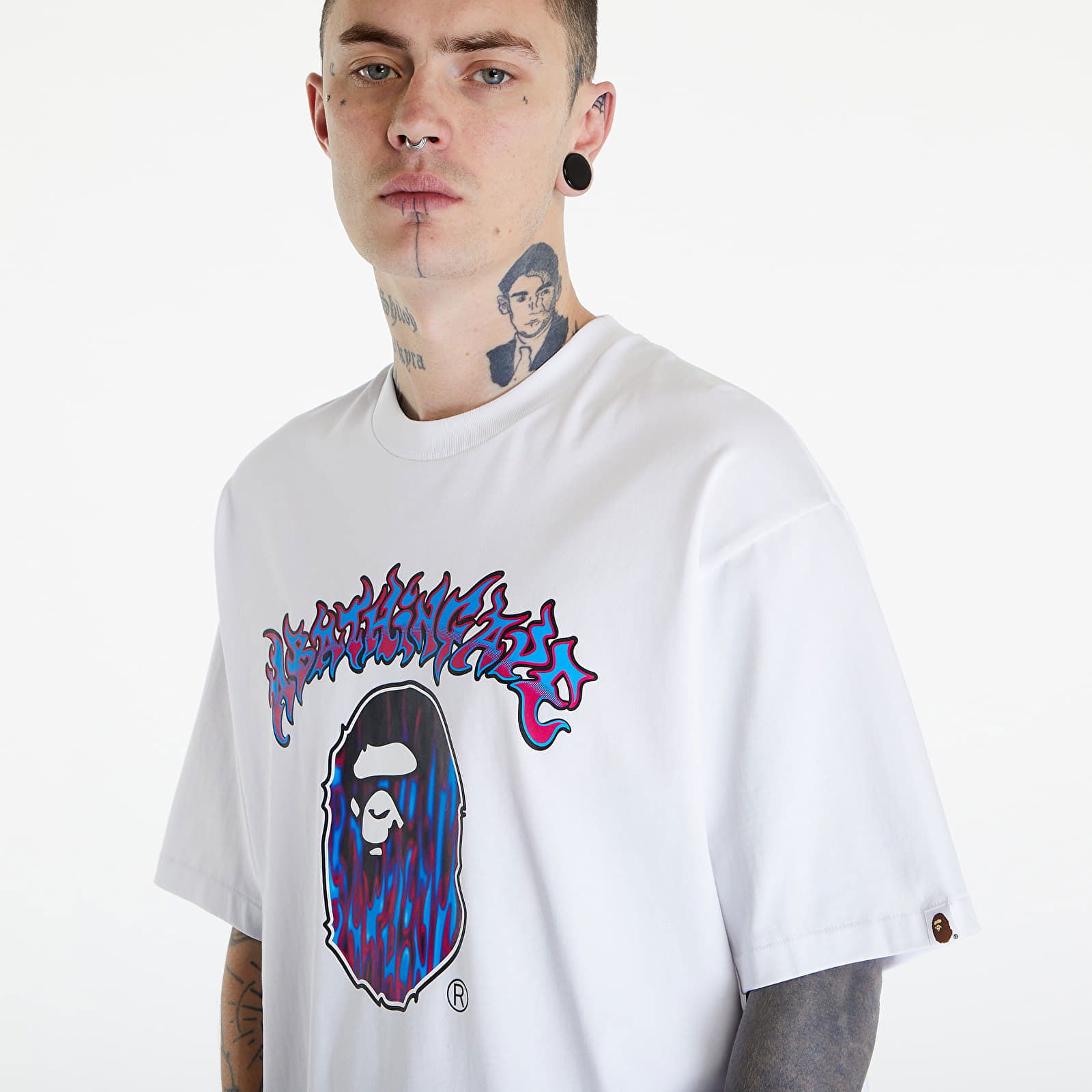 A BATHING APE Mad Flame Ape Head Relaxed Fit Tee White