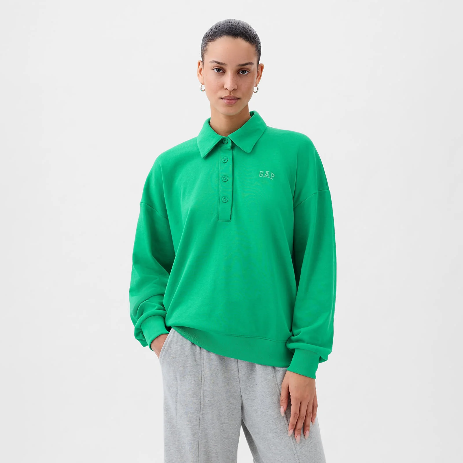 French Terry Logo Polo Sweatshirt Simply Green