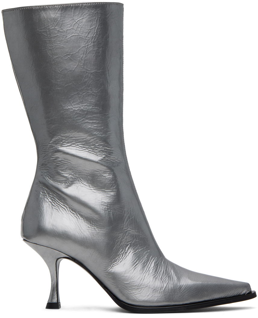 Silver Leather Heel Boots