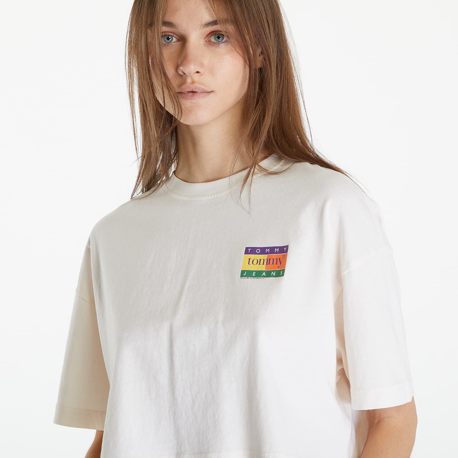 Oversized Cropped Summer Flag Tee Ancient White