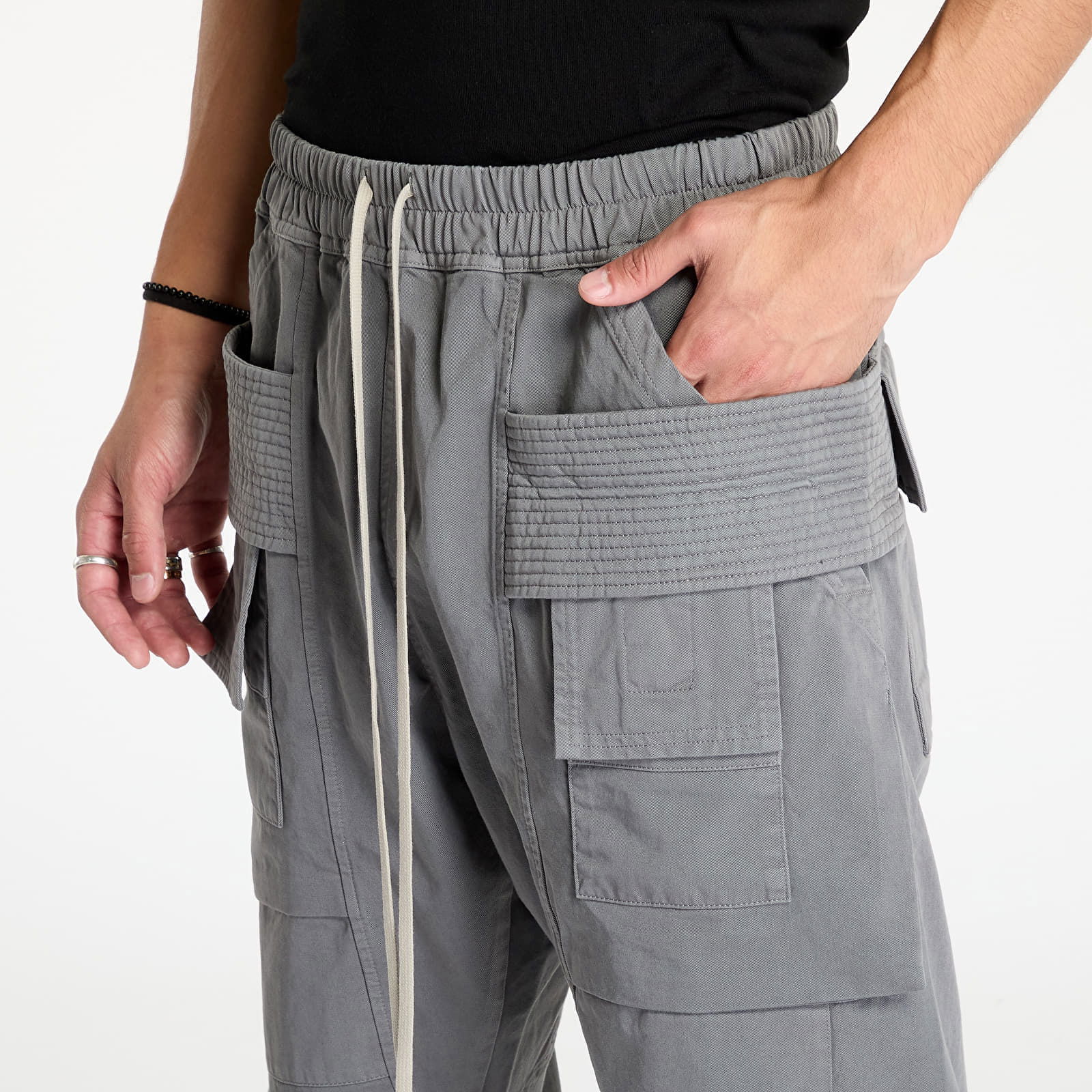 DRKSHDW Woven Creatch Cargo Cropped Drawstring Pants Stone