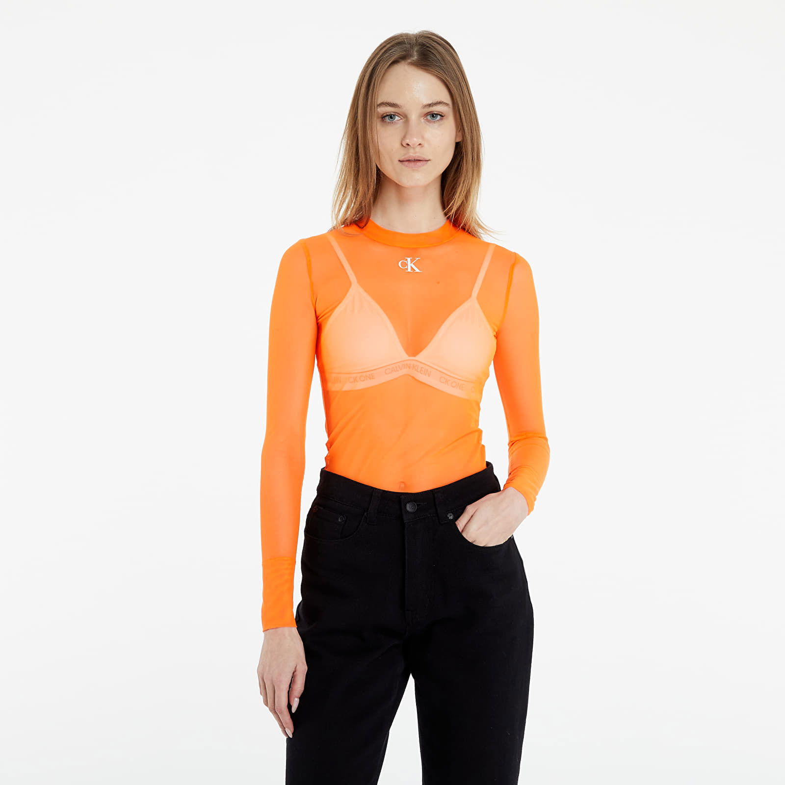 Mesh High Neck Long-Sleeved Top