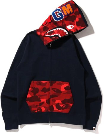 BAPE Bape Color Camo Shark Full Zip Hoodie Navy/Red 1I30115023-NVY