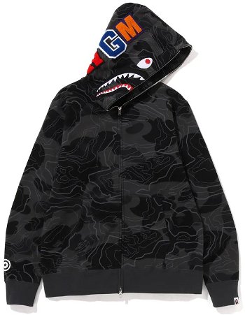 BAPE Bape Layered Line Camo Shark Full Zip Hoodie Black 0ZXSWM115005L-BLK