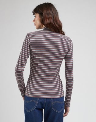 Ribbed Long Sve Striped Tee "Dark Mauve"