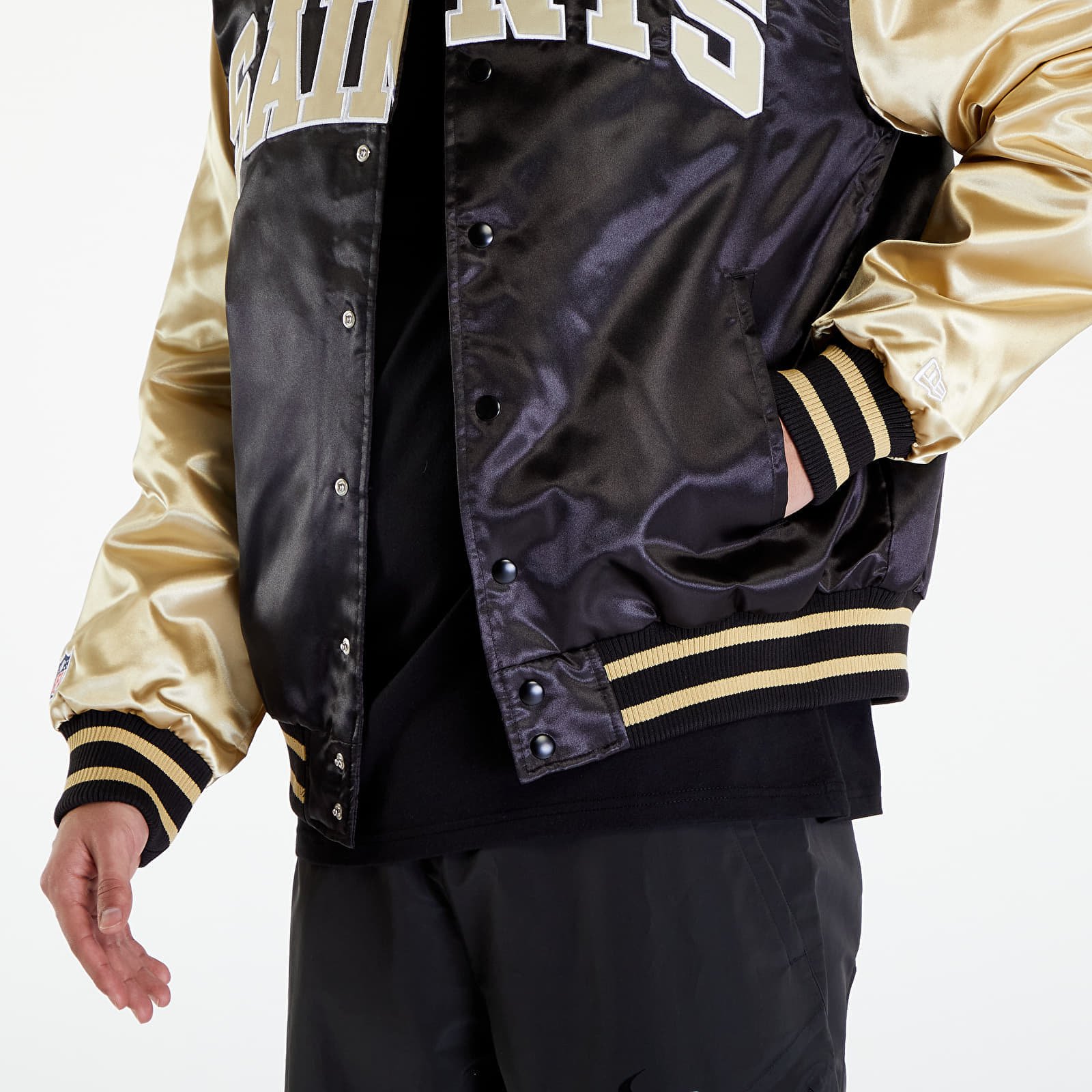 New Orleans Saints NFL Satin Bomber Jacket UNISEX Black/ Vegas Gold