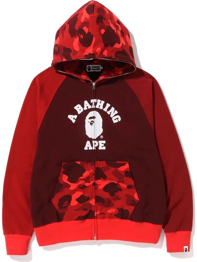 Bape Color Camo Relaxed Fit Full Zip Hoodie Red