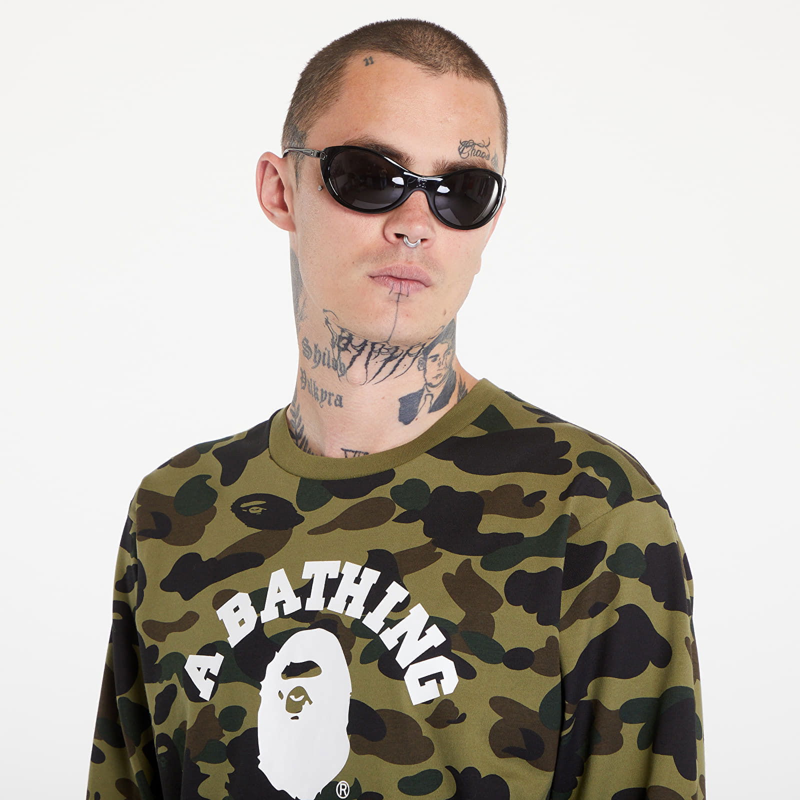 A BATHING APE 1St Camo College Long Sleeve Tee Green