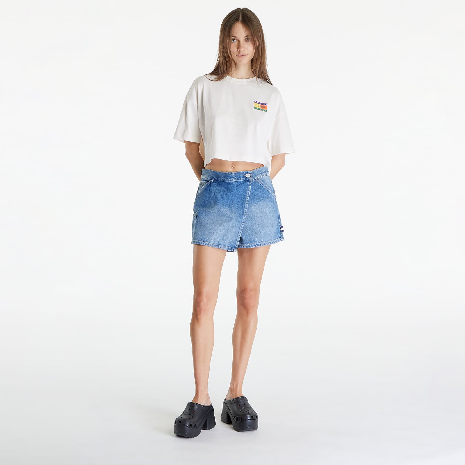 Oversized Cropped Summer Flag Tee Ancient White