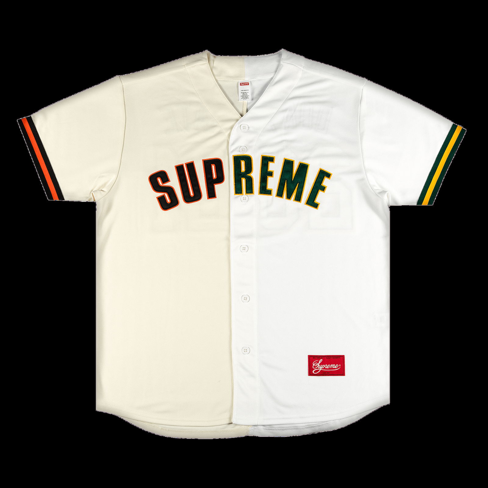Supreme Satin Baseball Jersey ❤ liked on Polyvore featuring tops