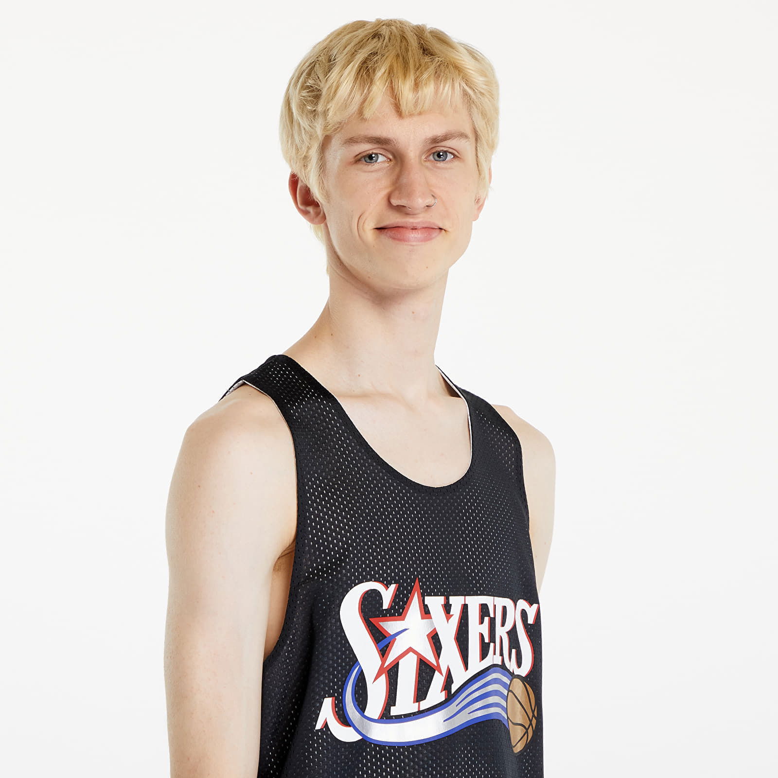 NBA Reversible Mesh Practice Tank Vintage Logo Philadelphia 76Ers Black