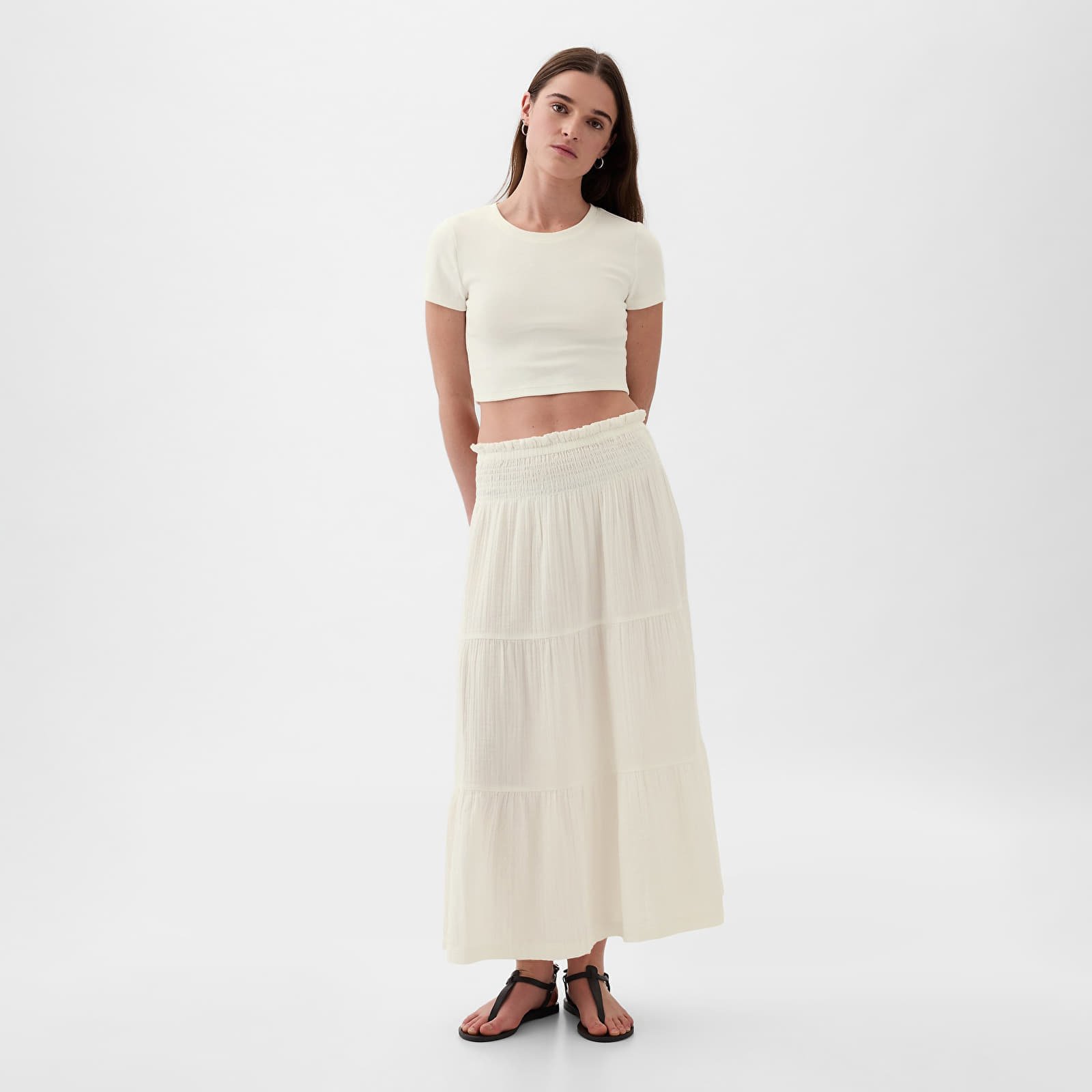 Skirt Pull On Gauze Maxi Skirt New Off White