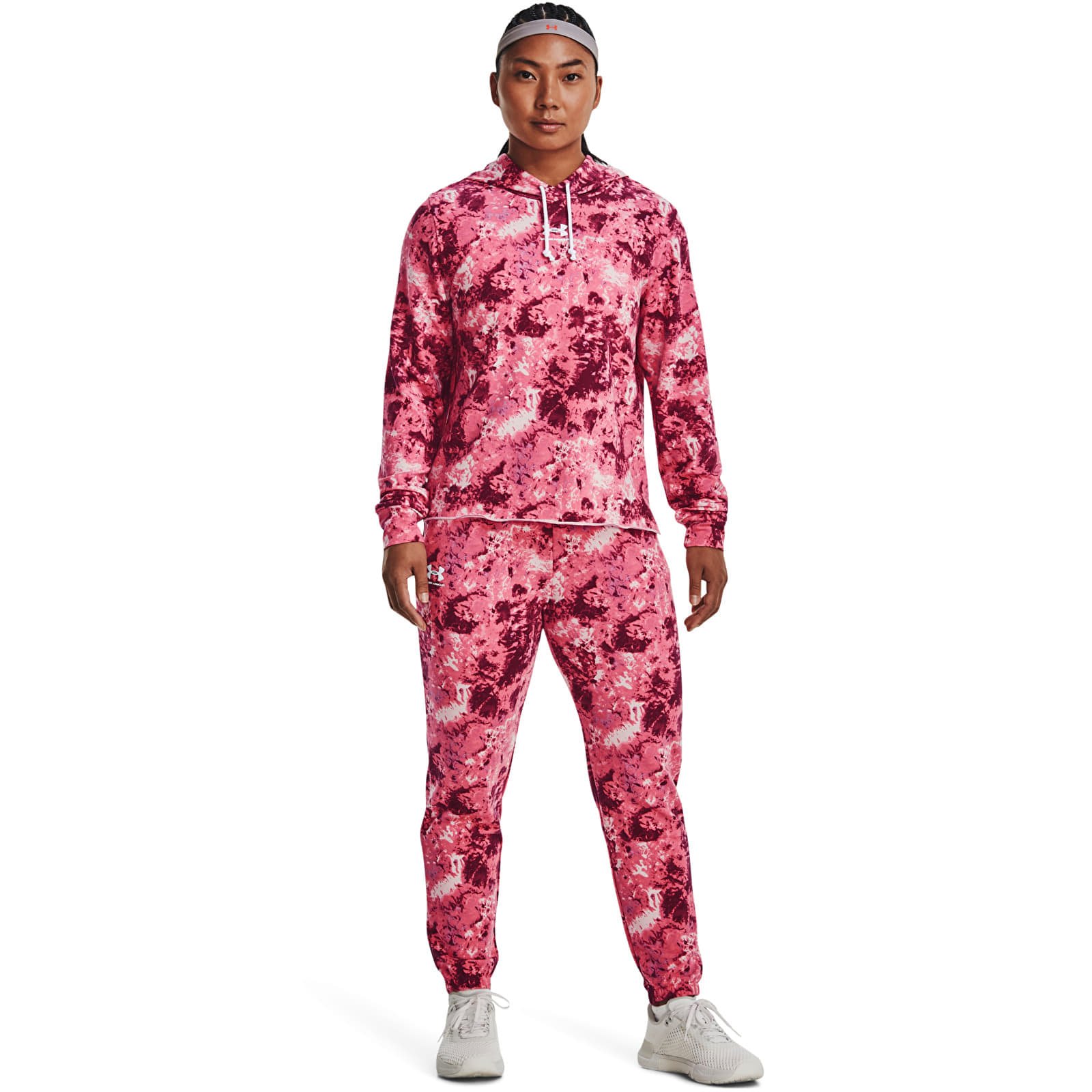 Rival Terry Print Hoodie Pace Pink