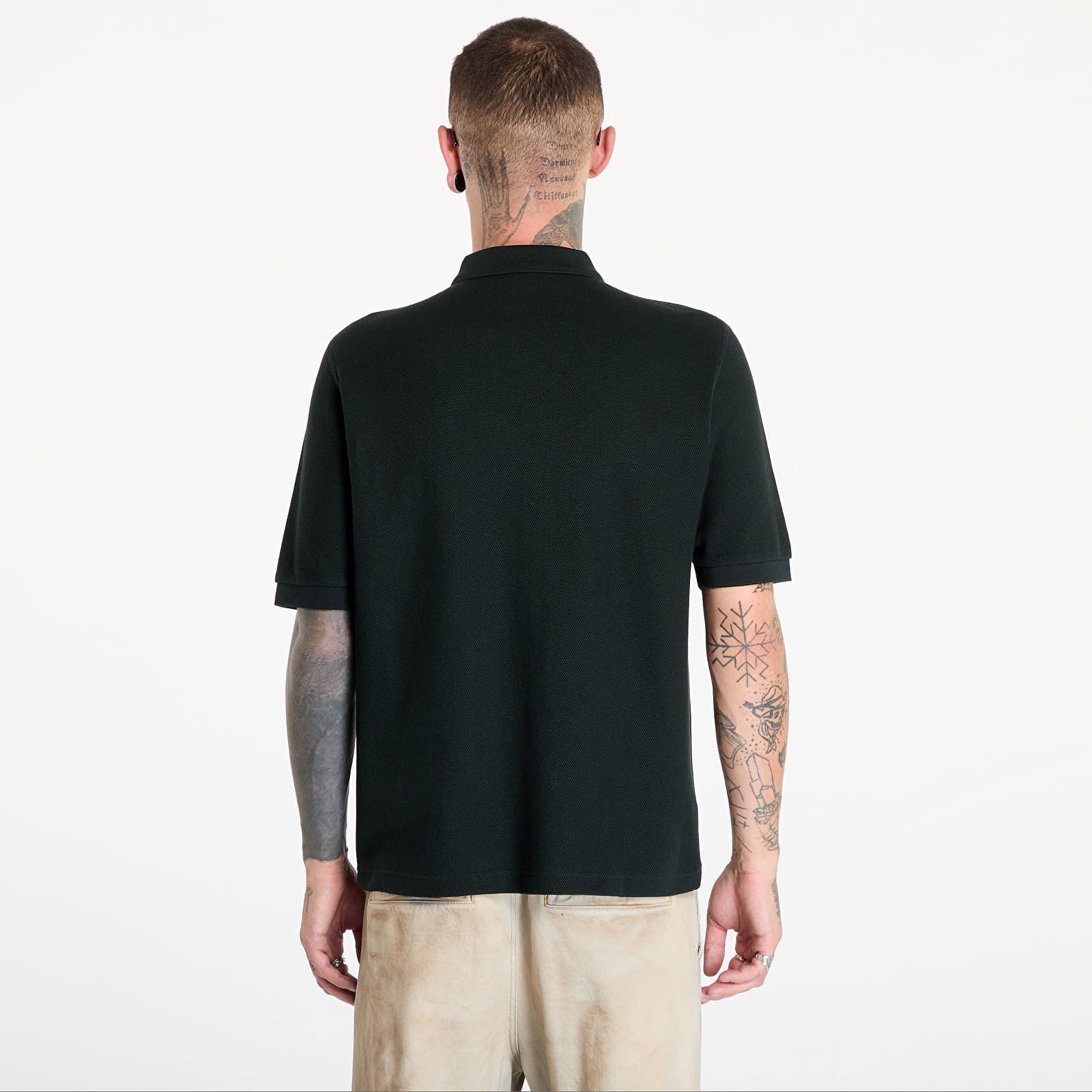 Panelled Button Through Polo Shirt Night Green