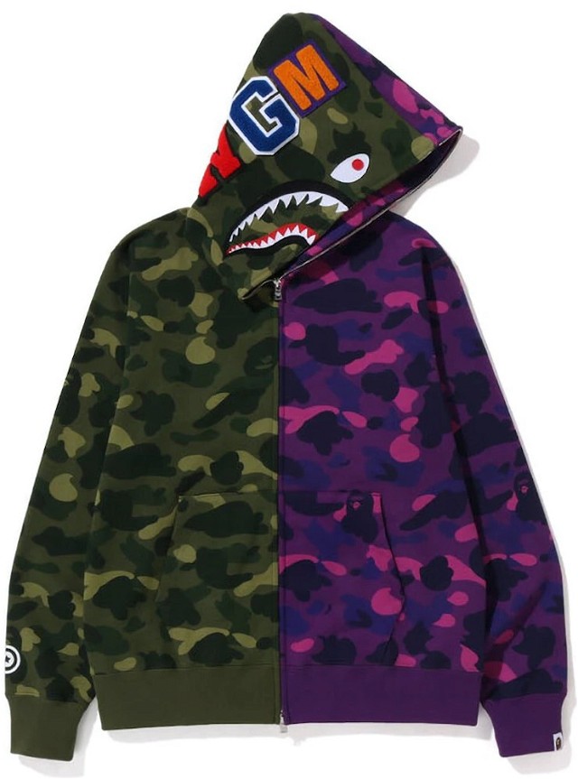 Bape Color Camo Shark Full Zip Hoodie Green/Purple