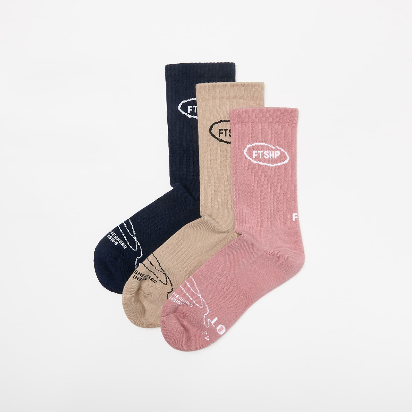 Basic Crew Socks 3-Pack Navy/ Acru/ Pink