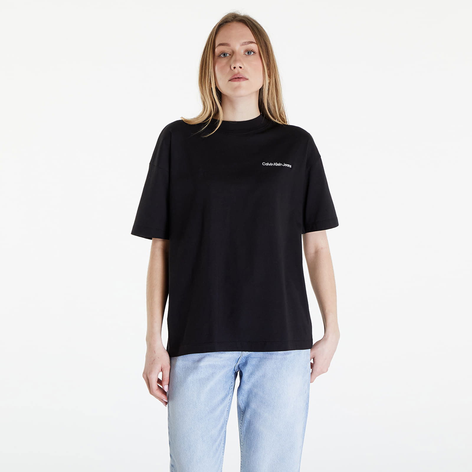 Jeans Embroidered Slogan Back Tee Black