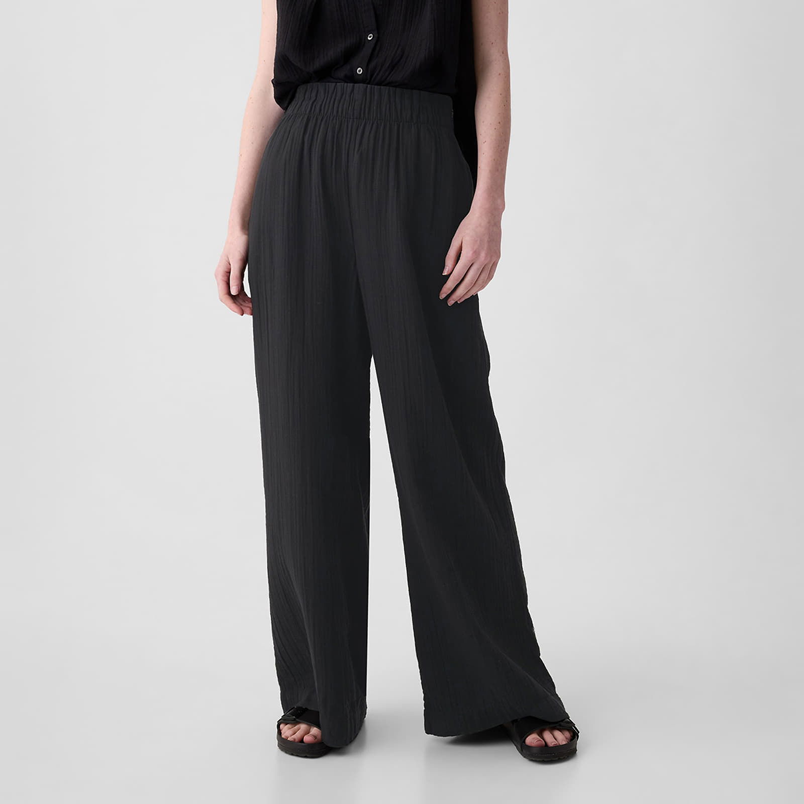 Gauze Wide Leg Pants Black