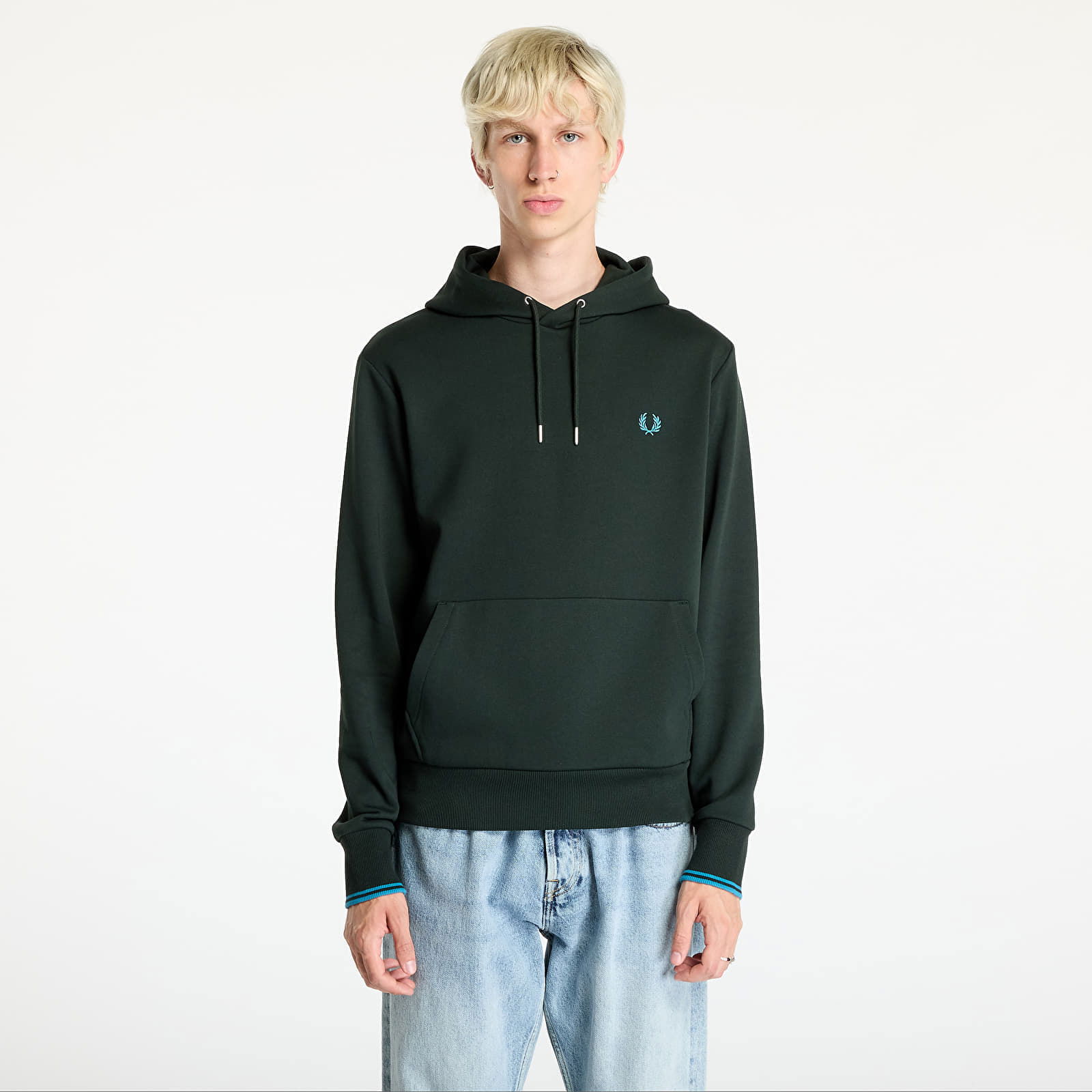 Tipped Hooded Sweatshirt Night Green/ Ocean