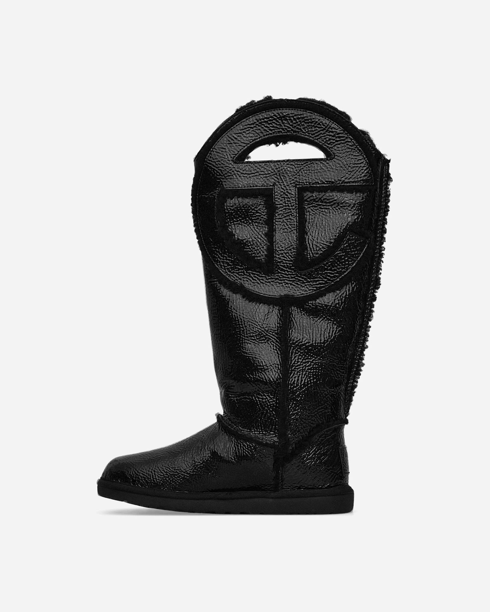 Telfar Logo Tall Crinkle Leather Boots Black