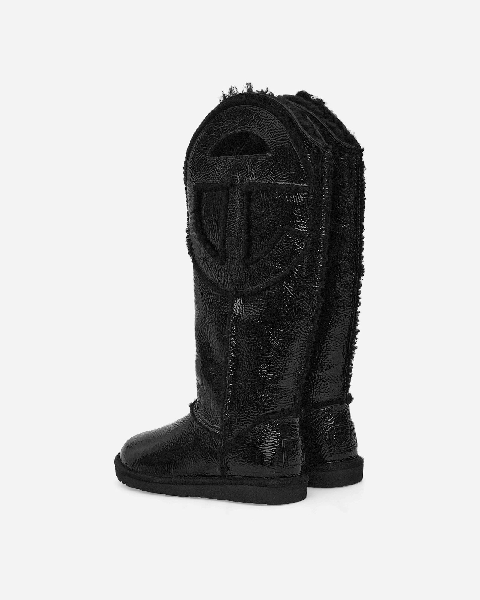 Telfar Logo Tall Crinkle Leather Boots Black