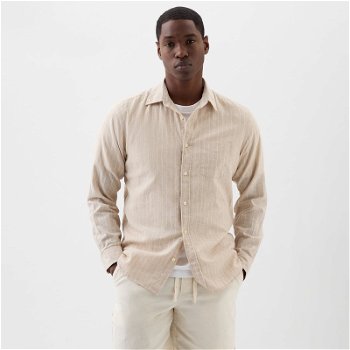 GAP Longsleeve Standard-Fit Linen Shirt Khaki Stripe 885302-01