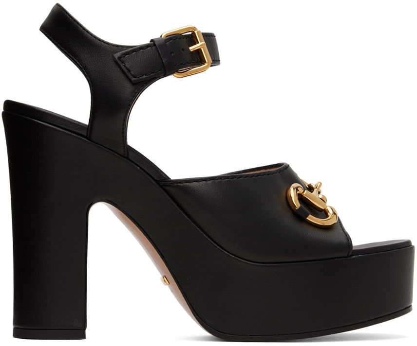 Horsebit Platform Heeled Sandals "Black"