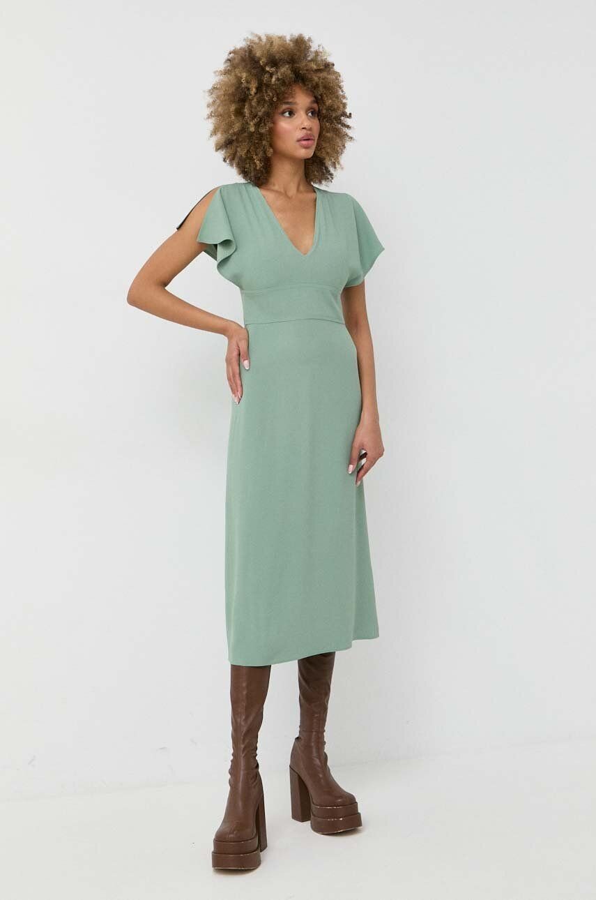 Slim-Fit Long-Length Dress with V Neckline