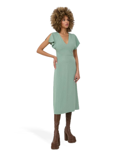 Slim-Fit Long-Length Dress with V Neckline