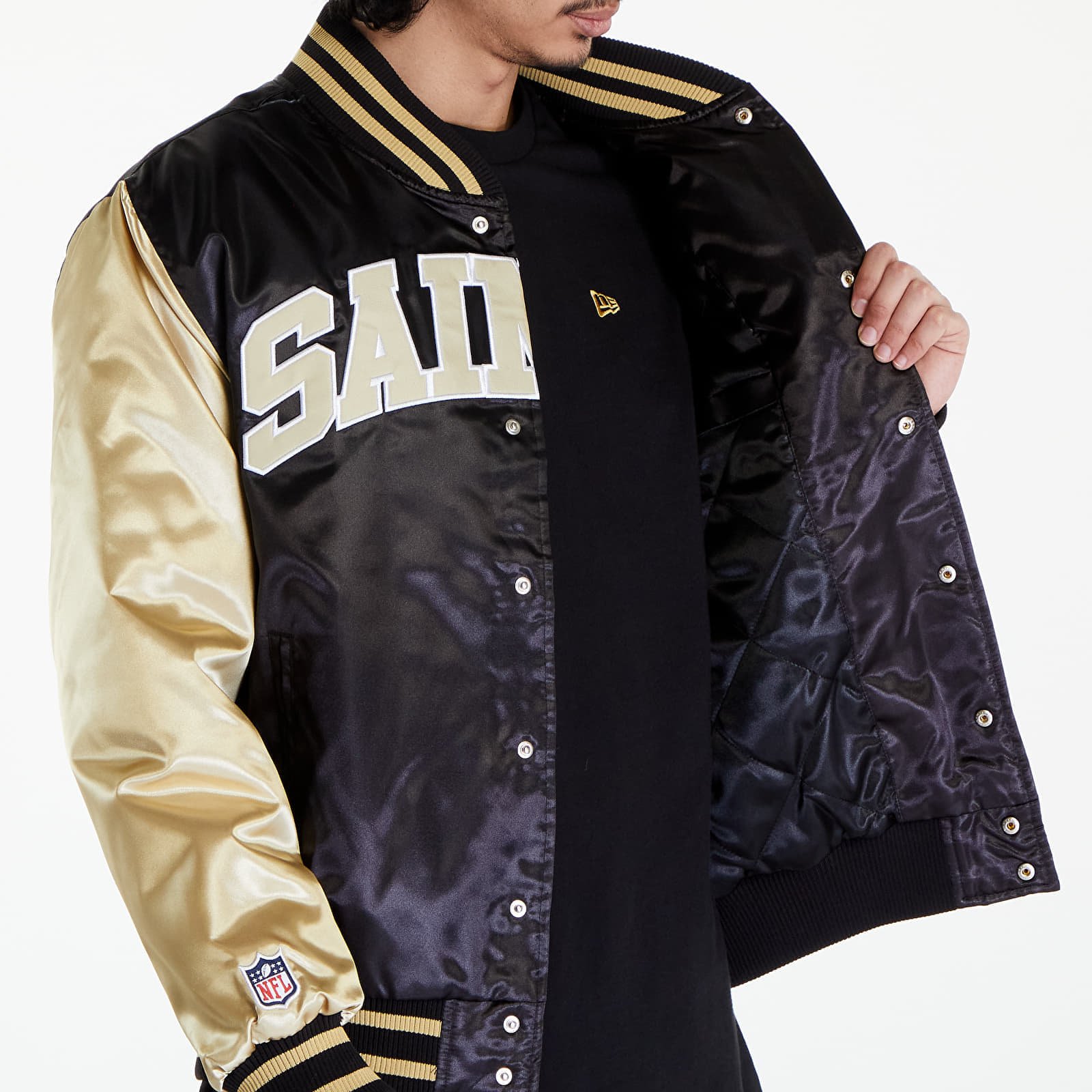 New Orleans Saints NFL Satin Bomber Jacket UNISEX Black/ Vegas Gold