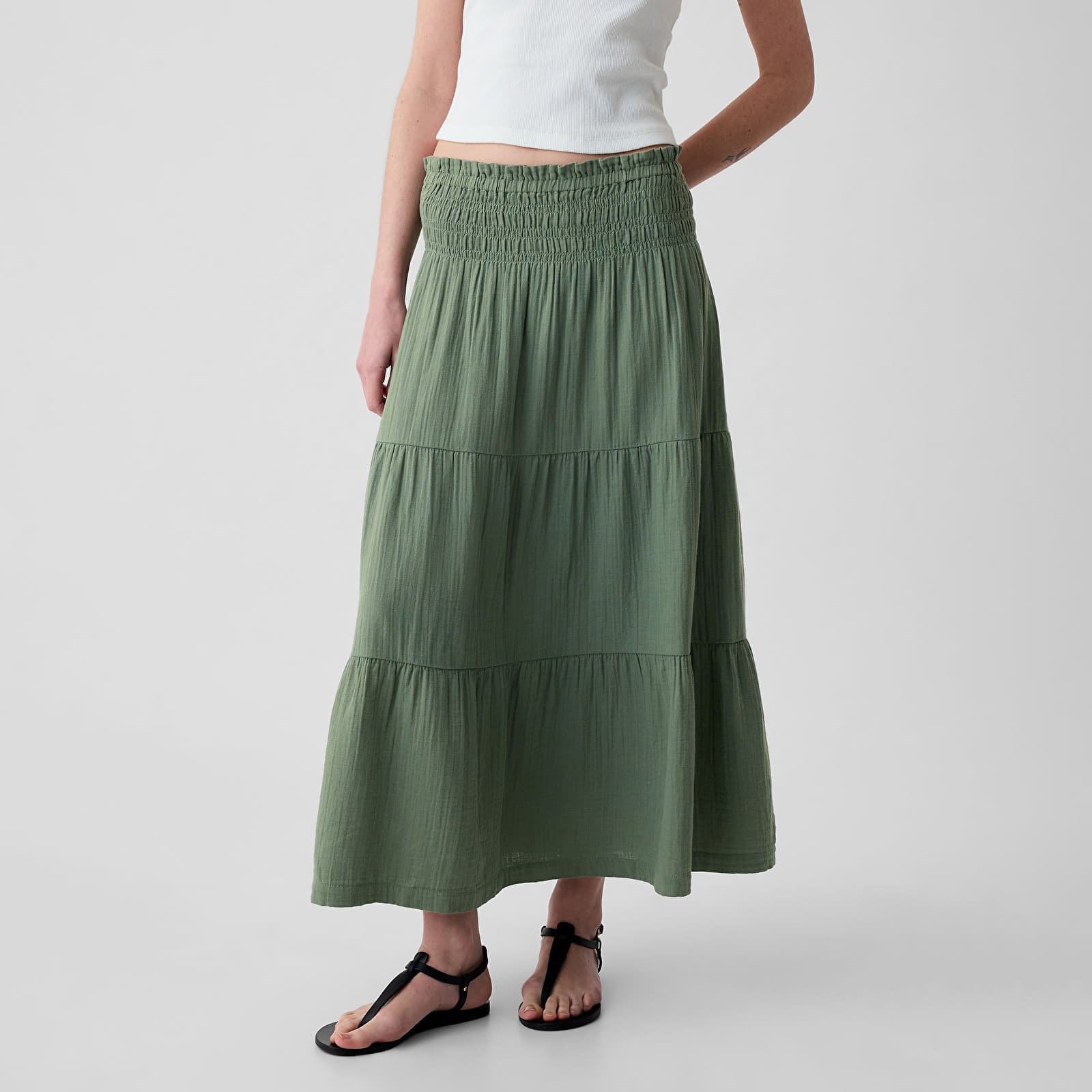 Skirt Pull On Gauze Maxi Skirt Laurel Wreath Green