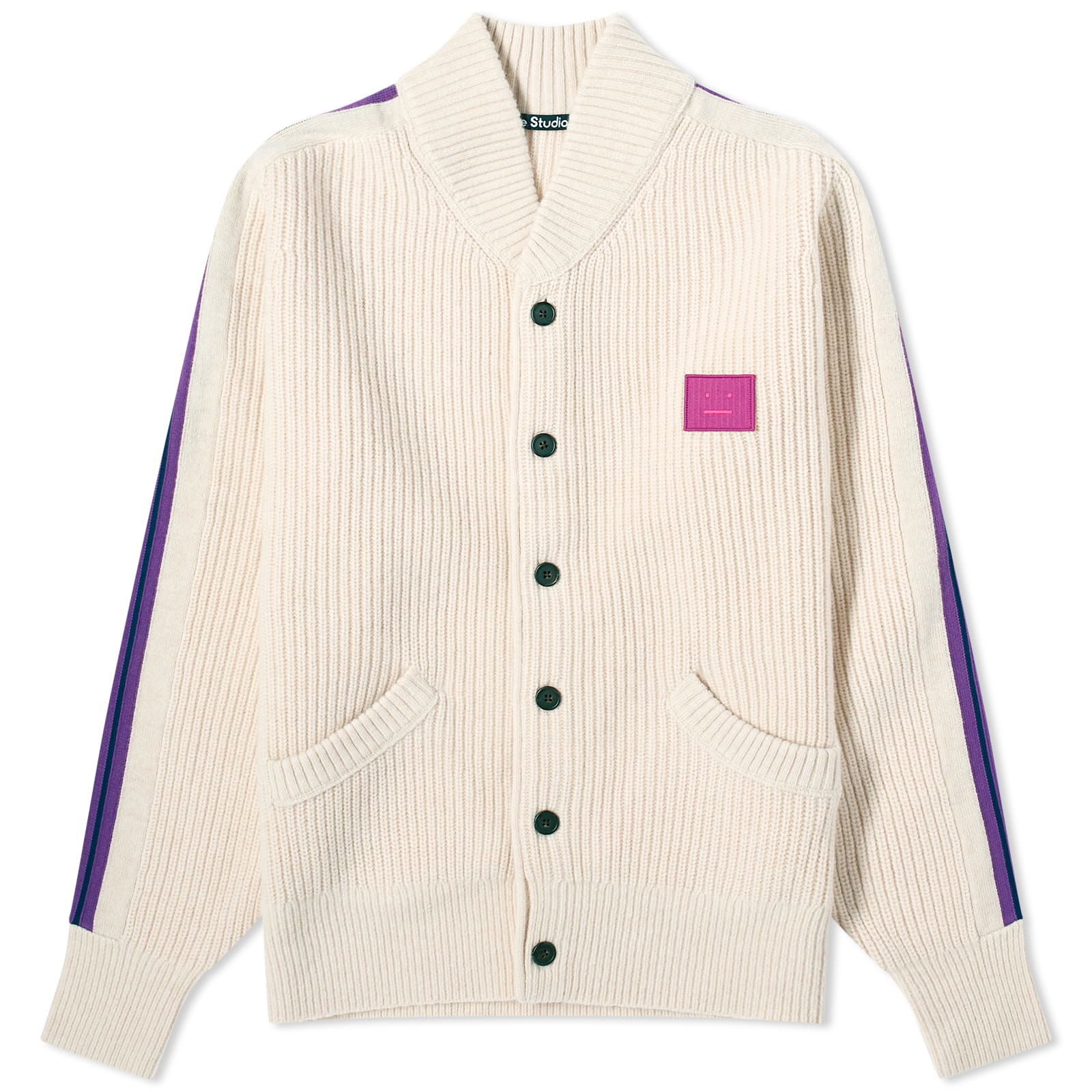 Karling Varsity Stripe Face Cardigan "Oatmeal Melange"