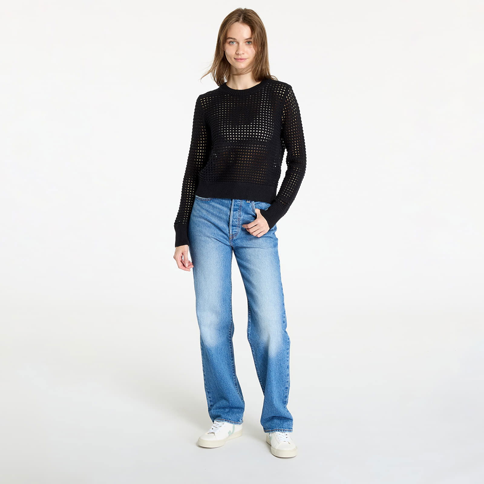 Superbloom Crochet Long Sleeve Top Black