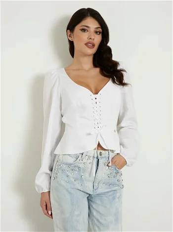 GUESS Lace Up Blouse W4GH88WG7B0