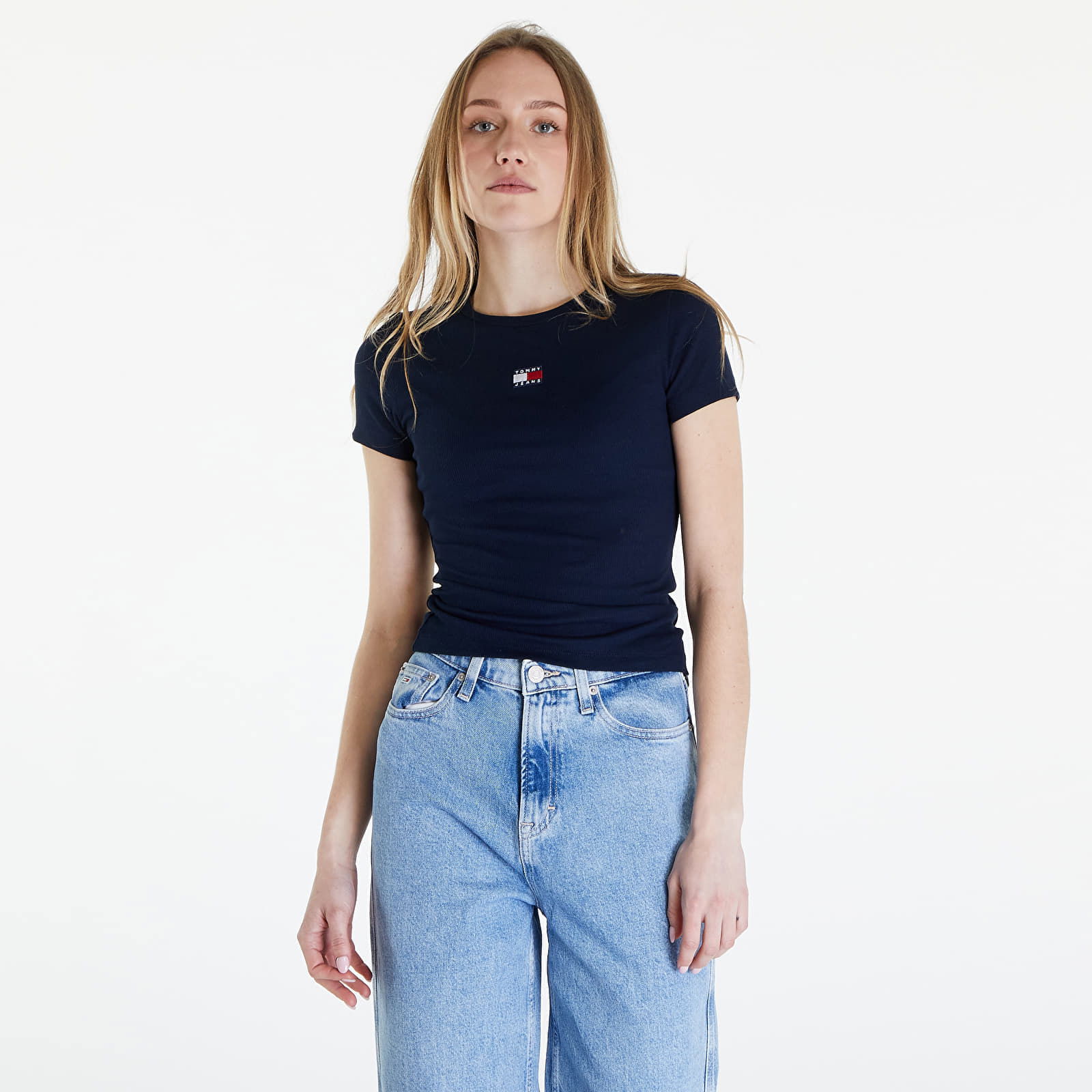 Slim Badge Ribbed Tee Dark Night Navy