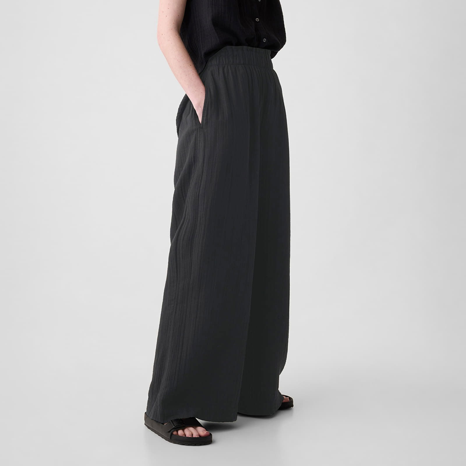 Gauze Wide Leg Pants Black