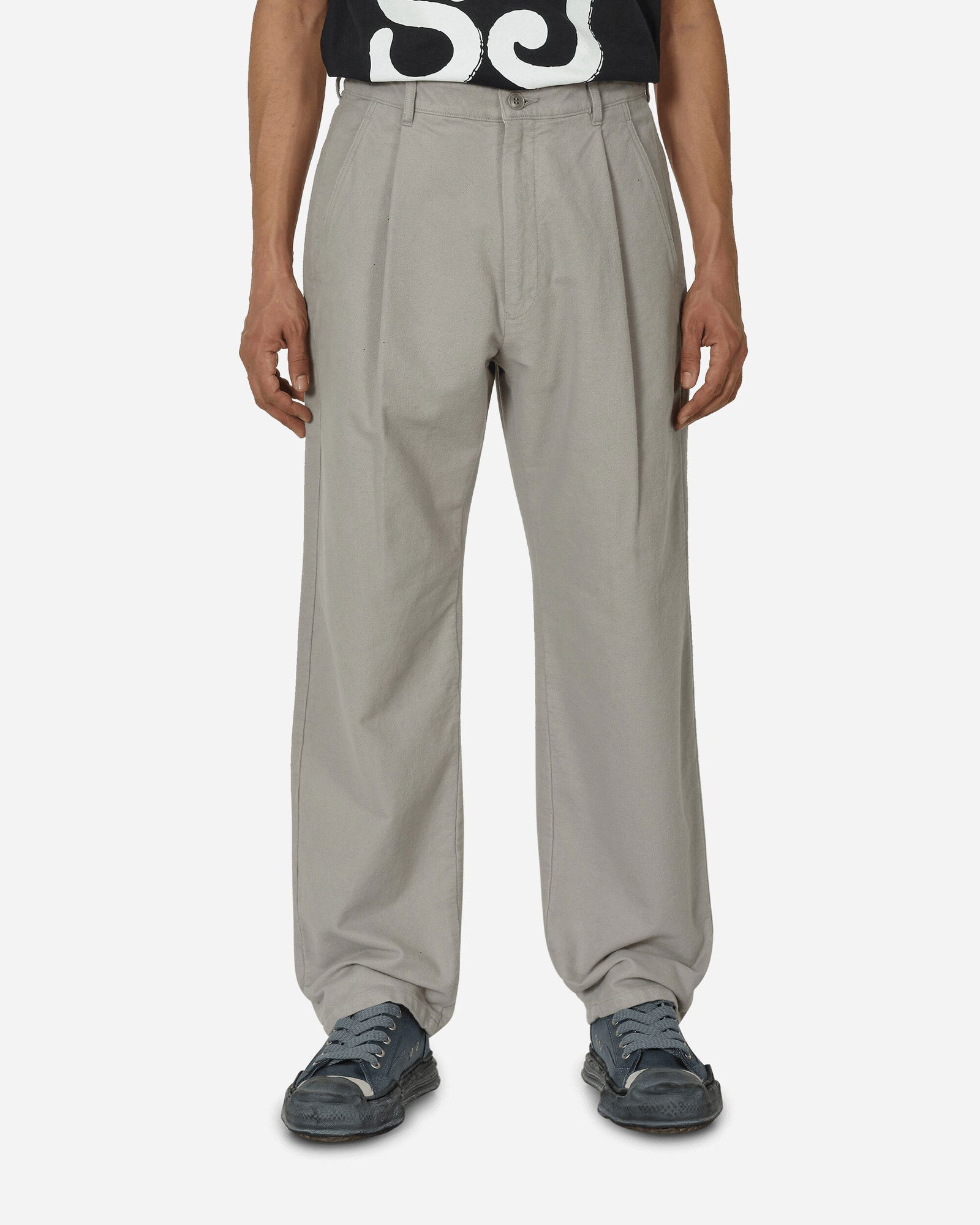 Brushed Soft Cotton One Tuck Pants Grey