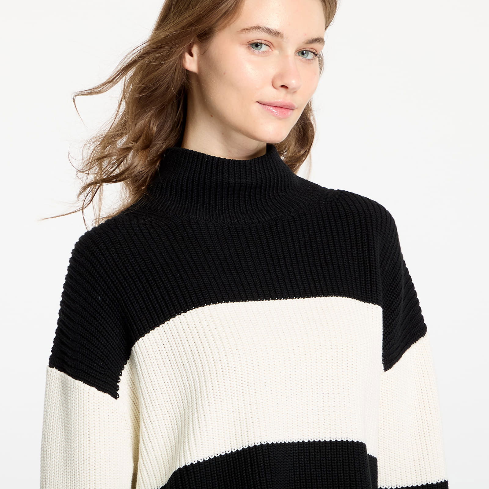 Chunky Loose High Neck Sweater Ivory/ Black Stripe