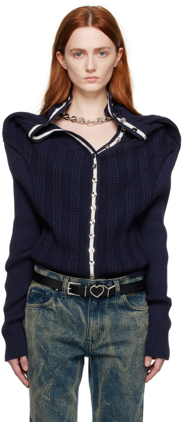 Navy Classic Ruffle Necklace Cardigan