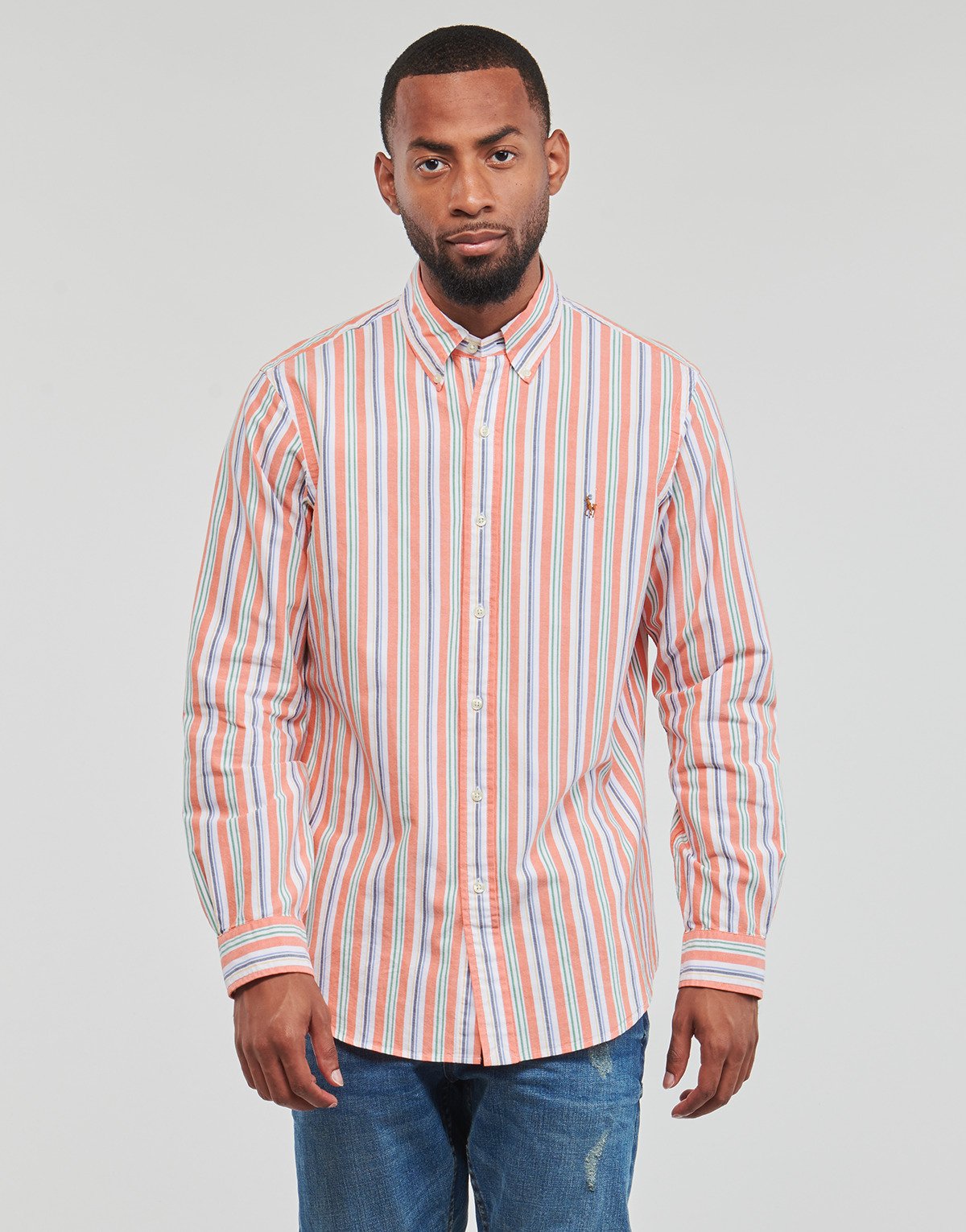 Classic-Collar Striped Cotton Shirt