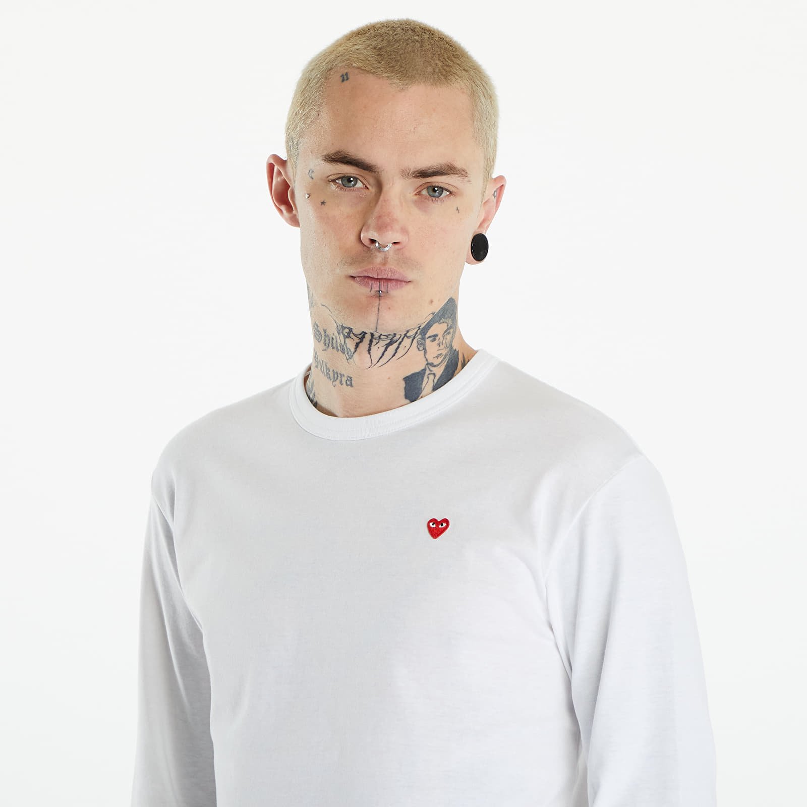 PLAY Long Sleeve Small Red Emblem T-Shirt UNISEX White