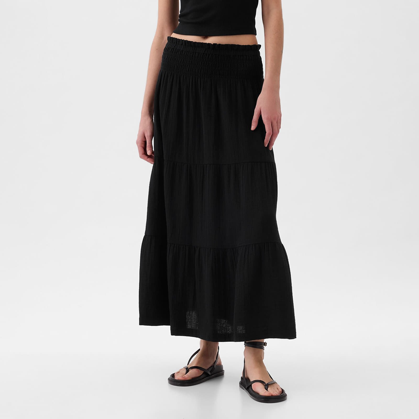 Skirt Pull On Gauze Maxi Skirt Black