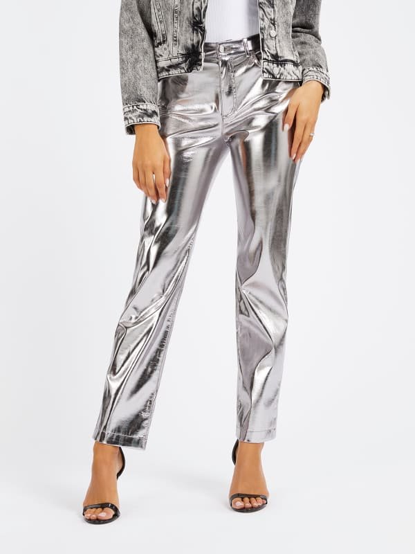 Metallic Faux Leather Straight Pant