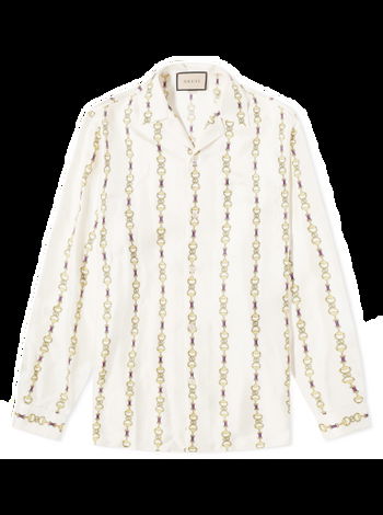 Gucci 751446 ZANR7 INTERLOCKING G HORSEBIT PRINT SILK Shirt Beige