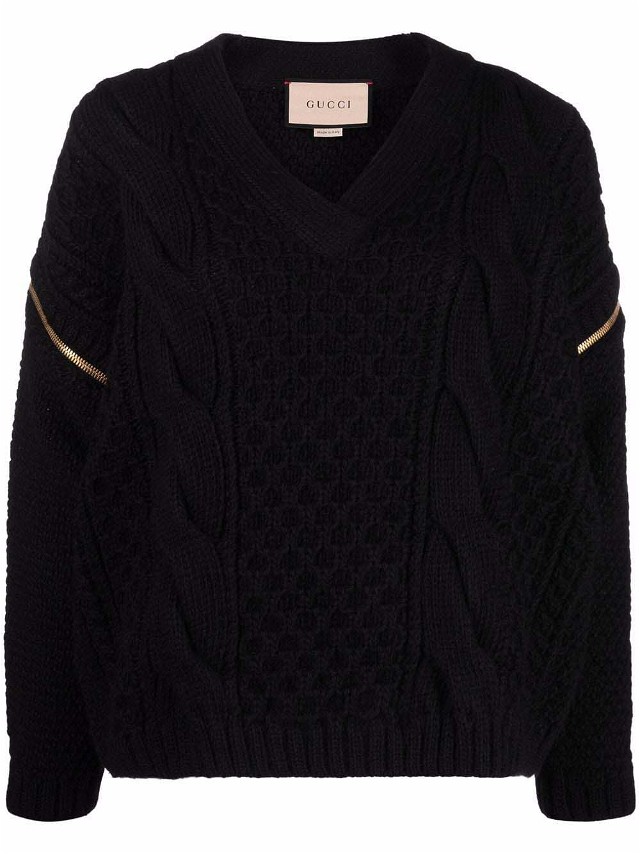Detachable Sleeves Knit Sweatshirt Black