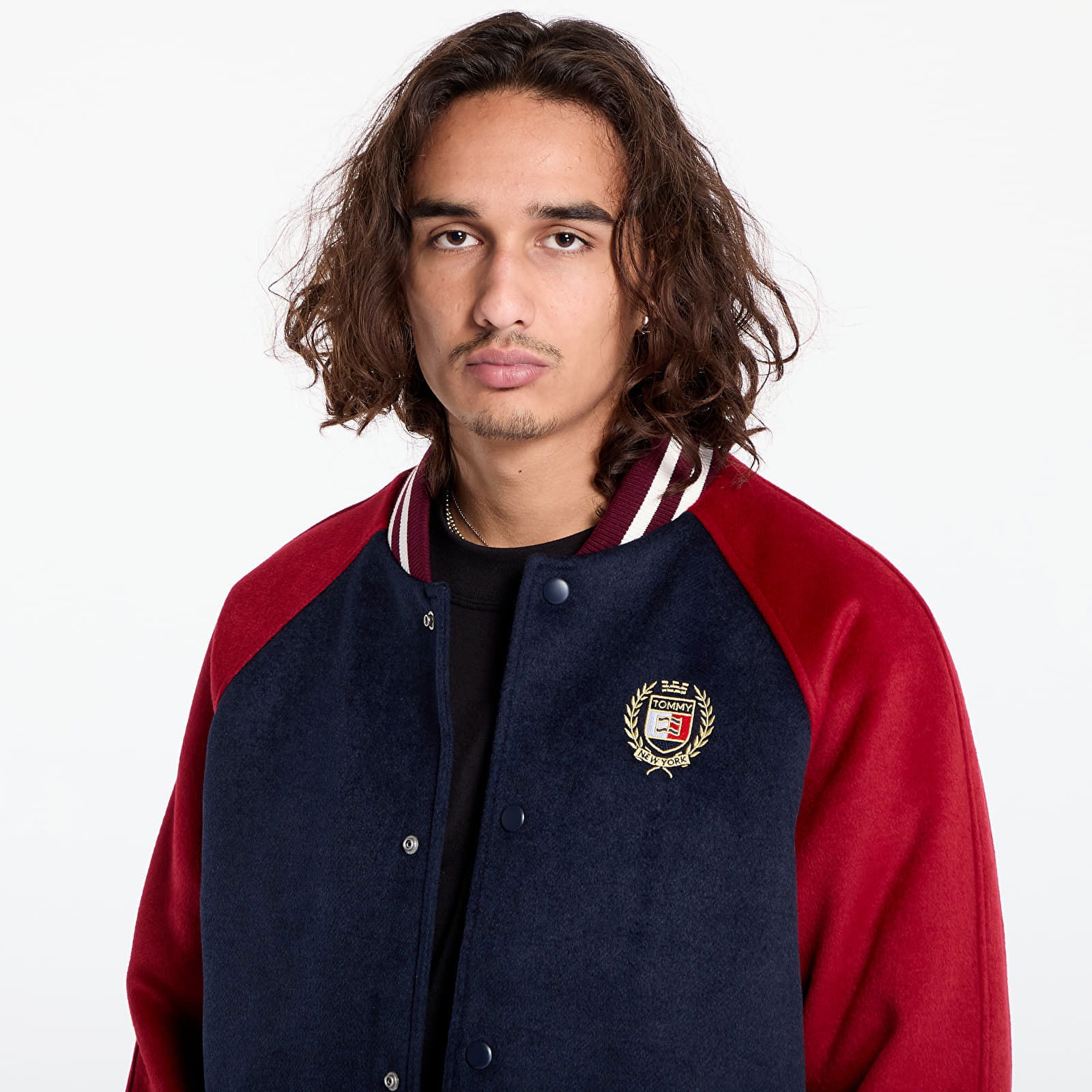 Wool Blend Crest Bomber Dark Night Navy/ Regatta Red