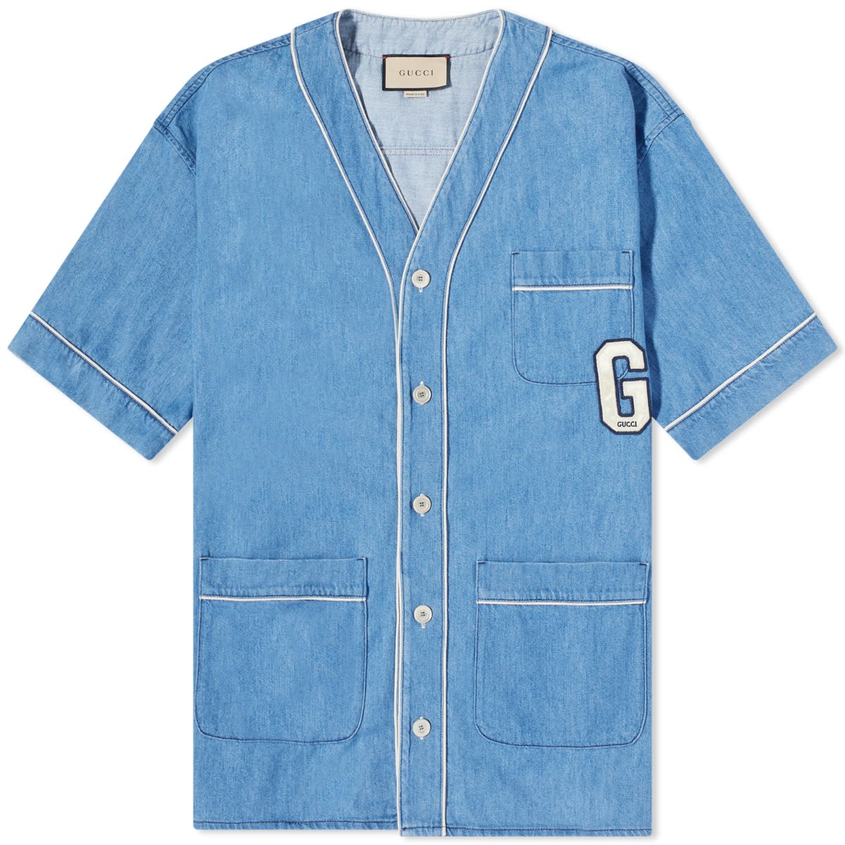 Washed Denim Logo Bowling Shirt