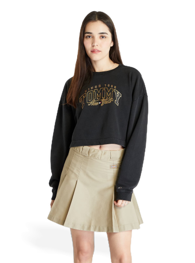 Crop Luxe Varsity Sweatshirt Black