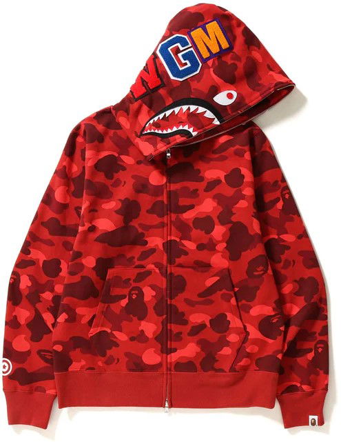 Bape Color Camo Shark Full Zip Hoodie Red