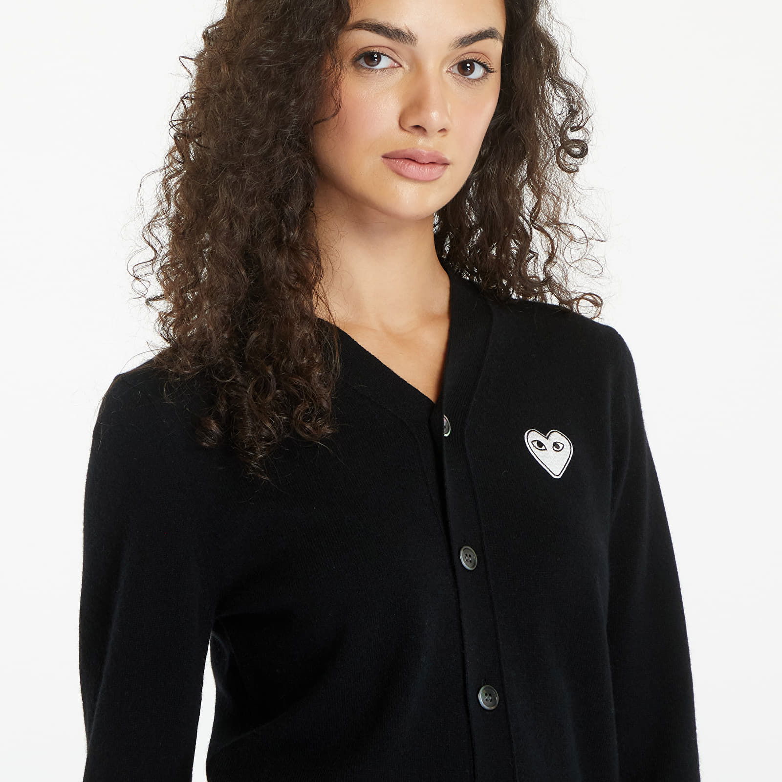 PLAY V-Neck Emblem Knit Cardigan UNISEX Black